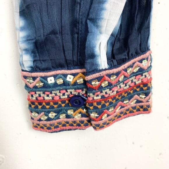 Anthropologie Verb Pallavi Singhee Beaded Tie Dye Mini Dress Blue Lyocell XSP - Picture 6 of 12